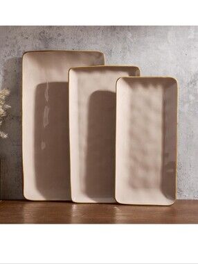 Famiware Serving Platters, Rectangular 15.67/14.1/12.6 inch Serving Dishes Brown